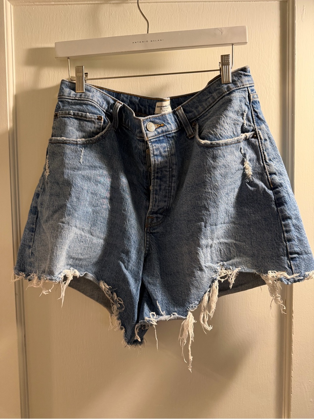 Abercrombie & Fitch Light Blue Distressed Denim Shorts